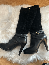 Ralph Lauren collection sz 38\8 lamb fur black leather w 4” heel made in... - $78.41