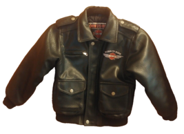 Harley Davidson Youth Size 7 Black Faux Leather Bomber Jacket Quilted Li... - $28.04