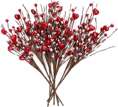 Valentine&#39;s Day Gifts Heart Picks 8 Pcs Artificial Red Berry Flower Stems Heart  - £39.90 GBP