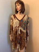 NEW YORK CITY DESIGN CO 22/24 2X Brown Teal Leopard Paisley Sheer Lined ... - $6.70