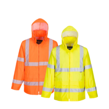 Portwest Mens Hi-Vis Rain Jacket Reflective Taped Hood Work Safety Comfy... - $49.95