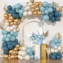 Dusty Blue Balloon Garland Sand White Slate Fog Blue Metallic Gold Latex Balloon - £20.92 GBP