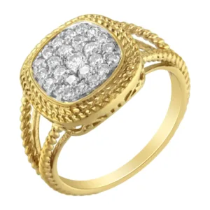 10K Yellow Gold Plated .925 Sterling Silver 1/2 Cttw Diamond Square Cush... - £170.20 GBP