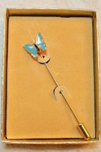 Vintage Blue Enamel Butterfly Lapel Stick Pin NOS Original Box - £11.77 GBP