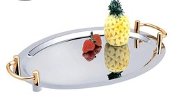 Stainless Steel Oval Serving Tray with Gold Handles - £31.69 GBP