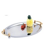 Stainless Steel Oval Serving Tray with Gold Handles - $54.33 CAD