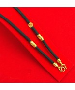 Necklace Rope Black Cylindrical 18K 24K Thai Baht Yellow Gold Plated 24&quot;... - £25.83 GBP