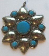 Vintage  Nickle Silver Faux Turquoise star burst  pendent  Bell Trading Post - £18.10 GBP