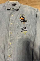 VTG Daffy Duck Warner Bros Studio Store Long Sleeve Denim Shirt Sz0 L Not My Day - £21.30 GBP