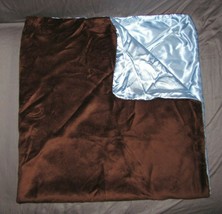 Baby Blanket Chocolate Brown Mink/Minky Blue Satin Solid Plain Boy Soft ... - £39.21 GBP
