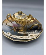 Vtg Hand Painted Japanese Porcelain Sugar Bowl Handled Saucer Set Gold B... - $259.27 MXN
