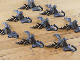 8 Rustic Elk Deer Moose Head Hooks Cast Iron Coat Hook Rack Restoration ... - £38.53 GBP