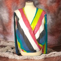 Ashley Stewart Rainbow Sequin Top 12 0X NEW Long Sleeve Sparkly Blingy F... - $29.69