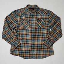Howler Bros Shirt Mens Medium Green Oramge Plaid Flannel Button Up Long ... - £27.58 GBP