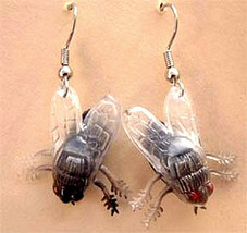 Funky House Fly Flies Earring Insect Picnic Bug Gag Horror Movie Costume Jewelry - £5.47 GBP