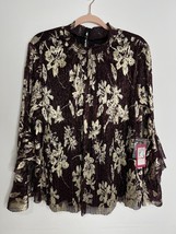 VINCE CAMUTO Sparkle and Shine Floral Belle Sleeve Blouse Dark Wine TOP $109 3X - £26.14 GBP