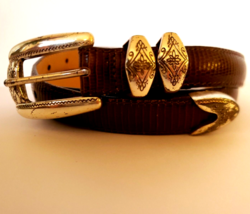 Brighton Snake Embossed Belt Womens M Western Brown Leather Silver Buckle USA - £12.60 GBP