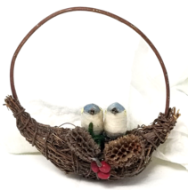 Bluebirds Berries Nest Christmas Ornament Sparkle Wood Handmade Vintage - £9.83 GBP