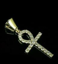 2Ct Redondo Imitación Diamante Ankh Cruz Charm Colgante 1.25&quot; 14K Amarillo Oro - £94.33 GBP