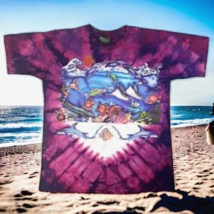 Vtg 90s Lisa Chapman Graphics Tie Dye Shirt L Pink Purple Dolphin, Ocean... - £57.51 GBP