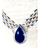 Vintage Silver Color 18&quot; Supple Chain and NAVY Teardrop Necklace - £14.20 GBP