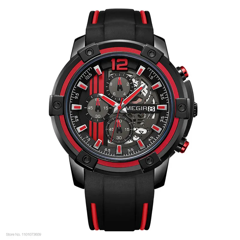 Men&#39;s Black Silicone Strap Quartz Watches Chronograph Sports Wristwatch ... - £30.80 GBP