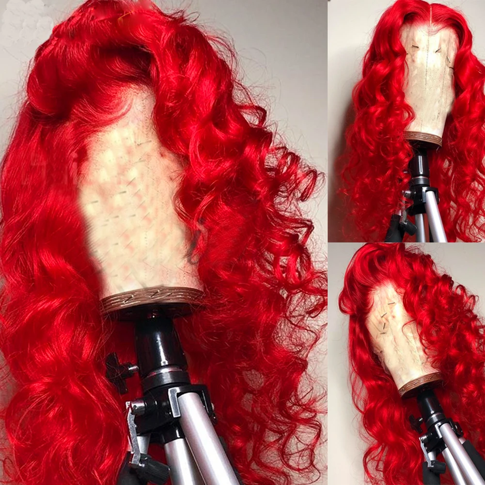 Sma red wig long synthetic lace front wig body wave wigs for women heat resistant fiber thumb200