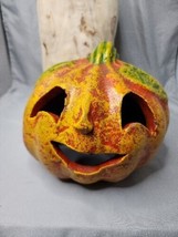 Jack O Lantern Pumpkin Terra Cotta Heavy Made In Mexico 6” Primitive Pottery - £46.41 GBP