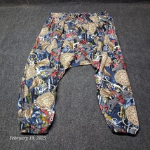 Extreamly Baggy Hippie Harem Pants Women 34 Blue With Dragonflys All Over - $19.33