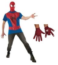 Mens Spiderman Shirt, Mask &amp; Gloves 4 Pc Marvel Halloween Costume-sz L 46&quot; - £15.79 GBP