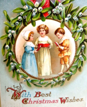 Christmas Postcard Victorian Children Inside Wreath Best Wishes 1911 Germany - £10.43 GBP