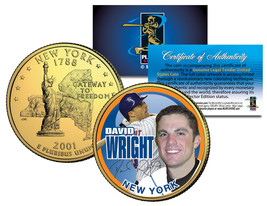 David Wright Colorized New York State Quarter U.S. Coin 24K Gold Plated Mets - £6.70 GBP