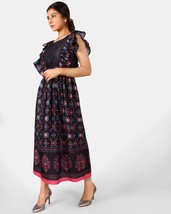 Damen Schwarz Rüschen Damen Bedruckt Plissiert Maxi Kleid Formelle Kleidung - £22.80 GBP