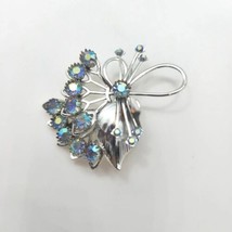 Vintage Fashion Scatter Pin Brooch Silver Tone Blue Settings Bouquet Del... - $16.83