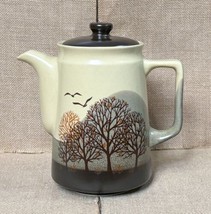 Vintage Trees Birds Nature Coffee Pot Beige Brown 70s Vibes Mid Century ... - $27.72