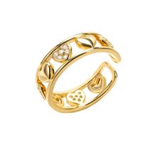 Hollow Heart Shape Zircon Rings Real Gold Plated Inlaid Cubic Zirconia E... - $25.52