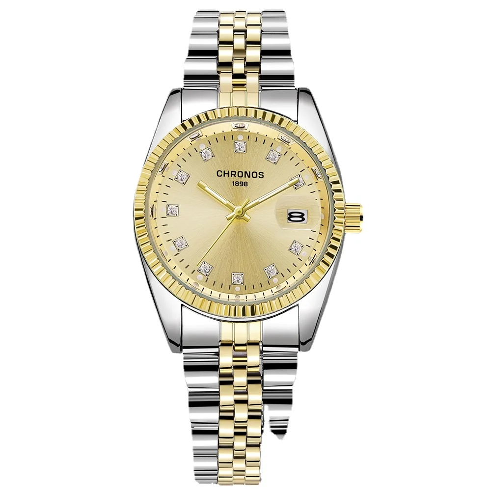 S Men  Rhinestone Watch  Waterproof Stainless Steel celet Calendar Wrist Watch M - £79.67 GBP