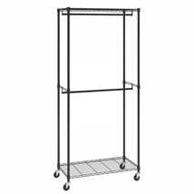 Heavy Duty Clothes Rack, Double Hanging Rods Clothing Garment Rack with Bott... - £52.74 GBP