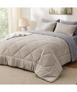 Bedsure Queen Comforter Set - 7 Pieces Reversible Beige Bedding, Queen S... - $77.56