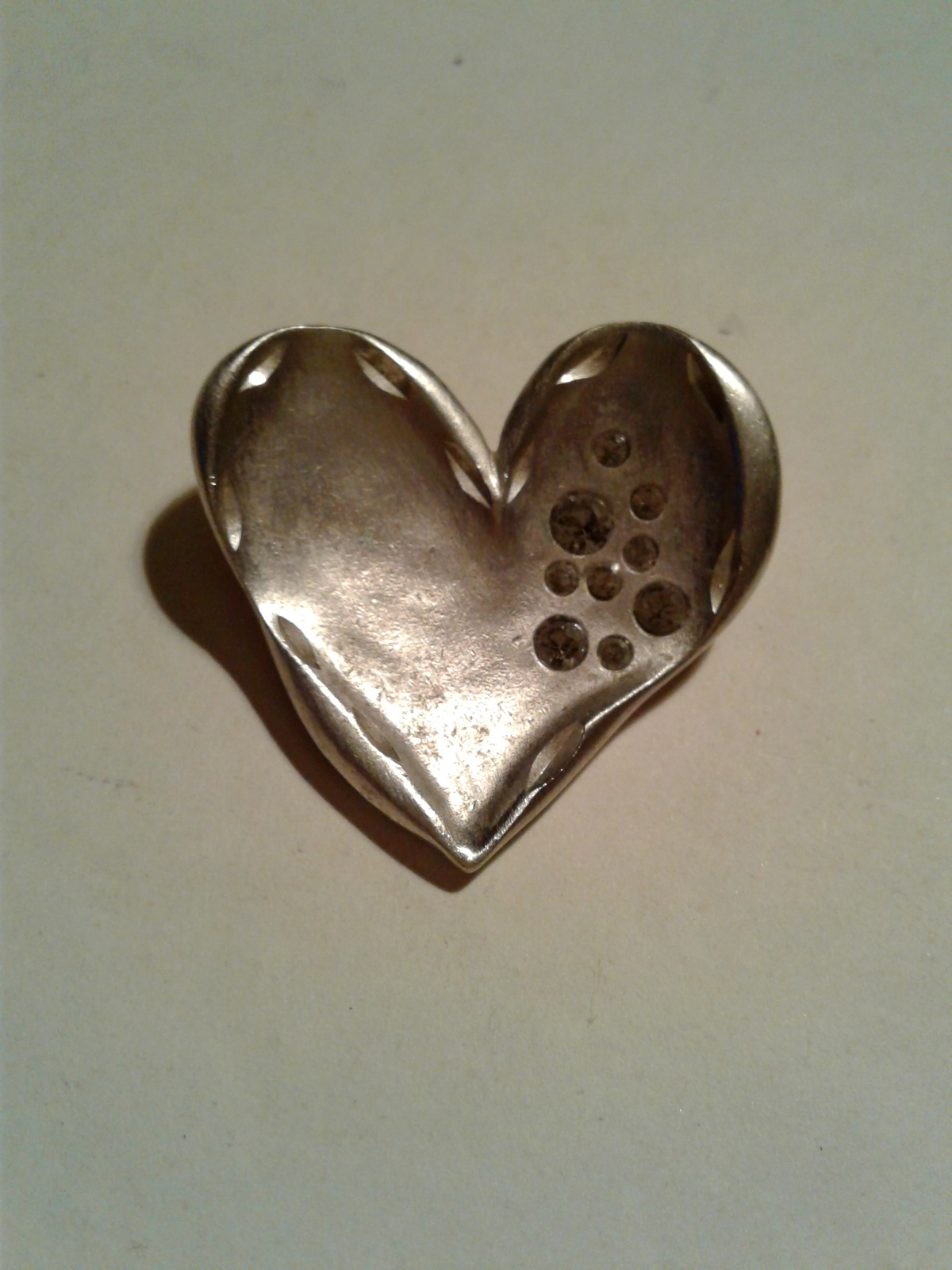 Heart Brooch / Pin , Silver Tone With Rhinestones - $2.00