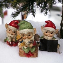Set of Vtg Homco Home Interiors Christmas Elf Toy Maker Ceramic Pixie Gn... - $26.73