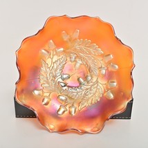 Fenton Acorns Amber Carnival Glass Bowl with Ruffled Edge 7-8in Iridescent - £25.61 GBP
