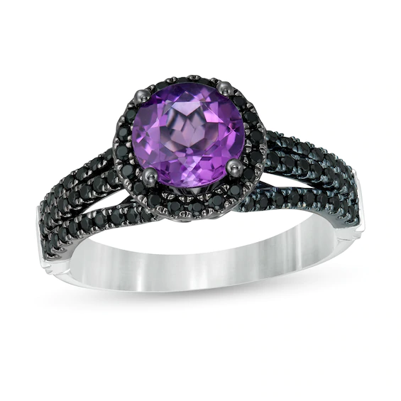 Enchanted Disney Ursula Amethyst &amp; Enhanced Black Diamond Love Engagement Ring - £78.29 GBP