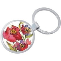 Watercolor Flowers Keychain - Includes 1.25 Inch Loop for Keys or Backpack - £8.42 GBP