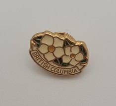 British Columbia Enamel Vintage Pin Floral Design White Flower  - £15.33 GBP