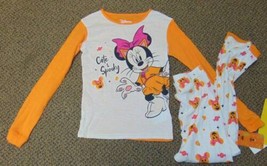 Girls Pajamas Halloween Disney Minnie Mouse Orange White 2 Pc Top Pants Set- 10 - £15.82 GBP