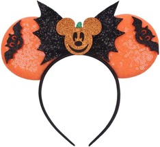 Mouse Ear Headband Hair Hoop with Orange Cat Ear Bow Pumpkin and Bat Dec... - $23.50