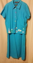 Women&#39;s Sag Harbor Turquoise full-length 2 piece linen blend dress size12.  B14/ - £13.03 GBP