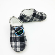 Snoozies Women&#39;s Cabin Bootie Black &amp; White Plaid Slippers Medium 7/8 - $14.84