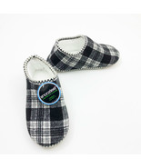 Snoozies Women&#39;s Cabin Bootie Black &amp; White Plaid Slippers Medium 7/8 - $14.84